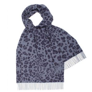 Blue Leopard print lambswool scarf stole Glen Prince