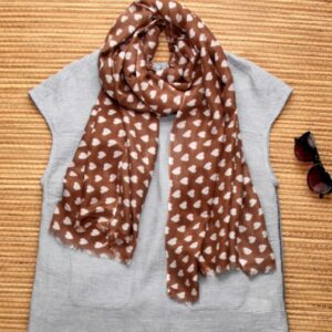 Brown Heart Printed lightweight scarf