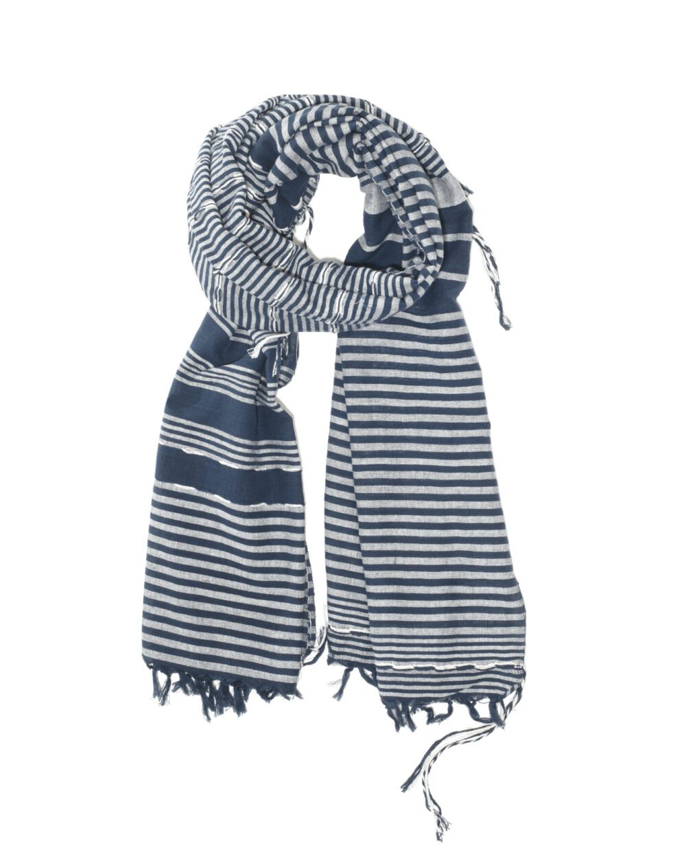 Cotton Striped Spring Summer Scarf - Blue and white